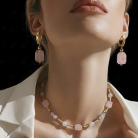 Купить ОБЪЯТИЯ розовый кварц, гематит. Комплект украшений из натурального камня  Цена Киев Украина. Украшения из натуральных камней в интернет магазине украшений Darsana